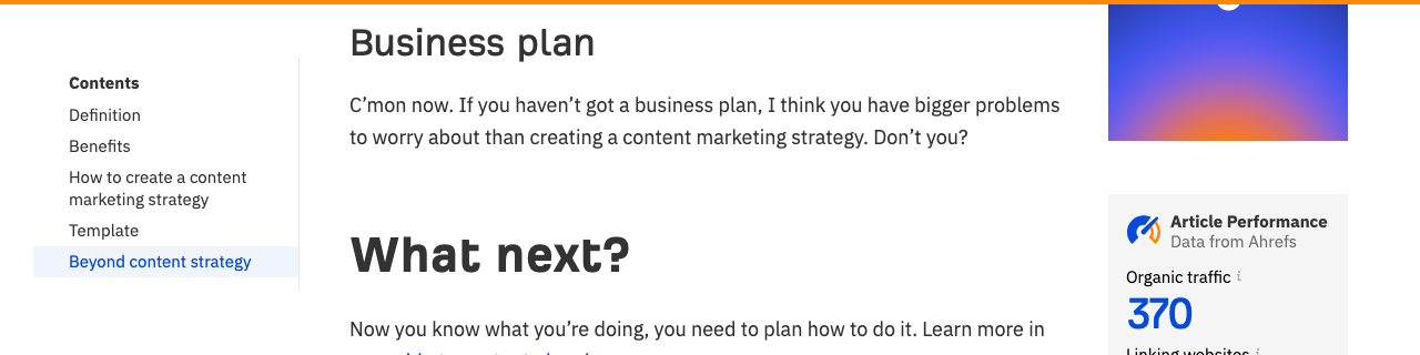 Ahrefs blog post ending with a provocative question: C'mon now. If you haven't got a business plan, I think you have bigger problems. Don't you?