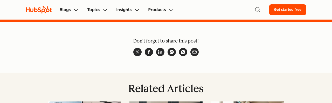 HubSpot blog post conclusion showing Don't forget to share this post with social sharing buttons