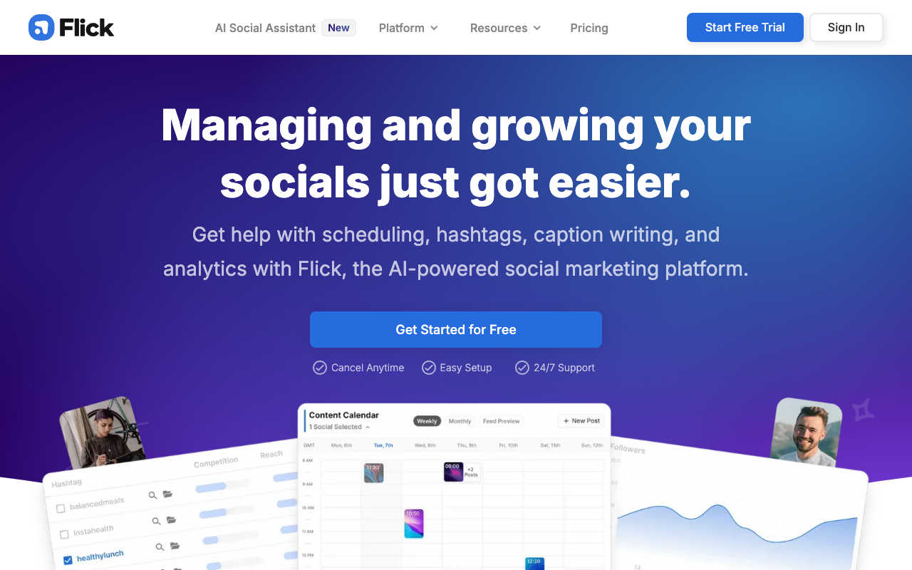 Flick Instagram AI social media tool homepage screenshot