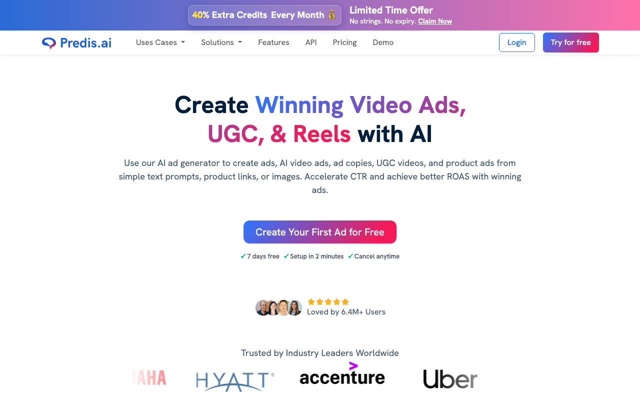 Predis.ai AI visual content generation tool homepage screenshot