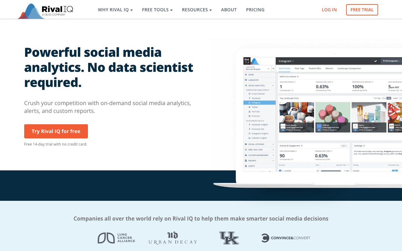Rival IQ competitive social media analytics tool screenshot