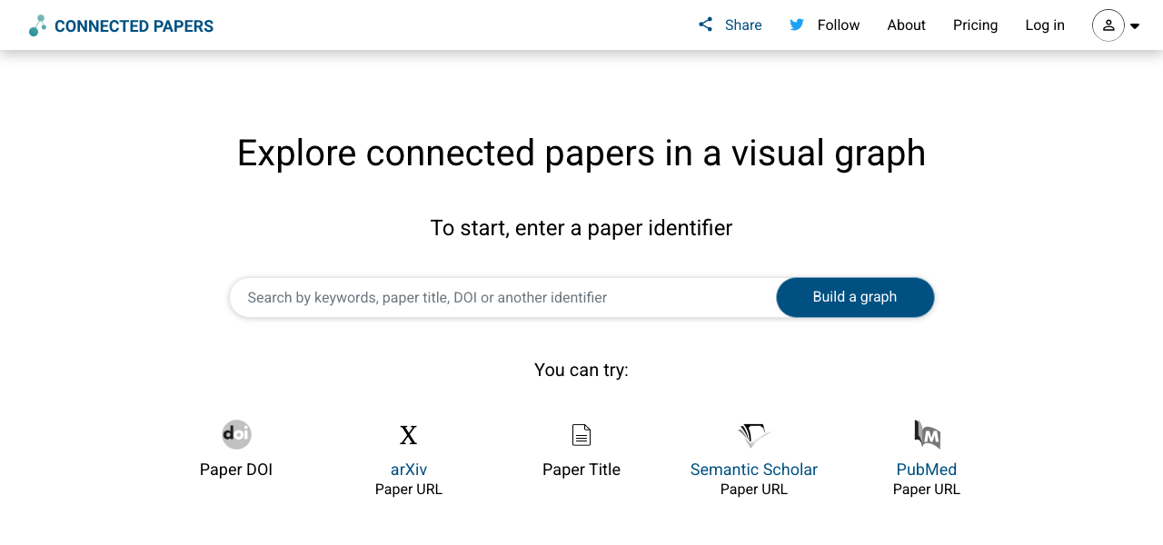 Connected Papers search interface: Explore connected papers in a visual graph