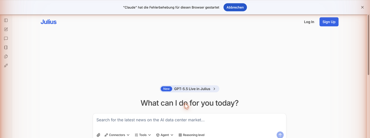 Julius AI homepage showing conversational data analysis interface