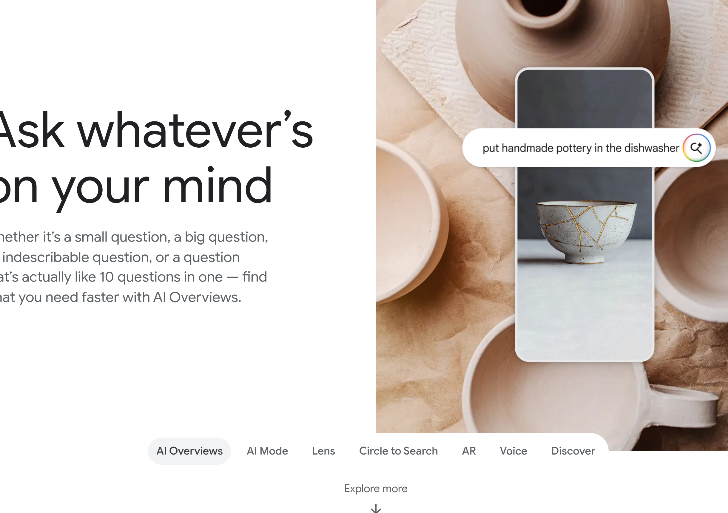 Actual screenshot of the official Google AI Overviews product page.