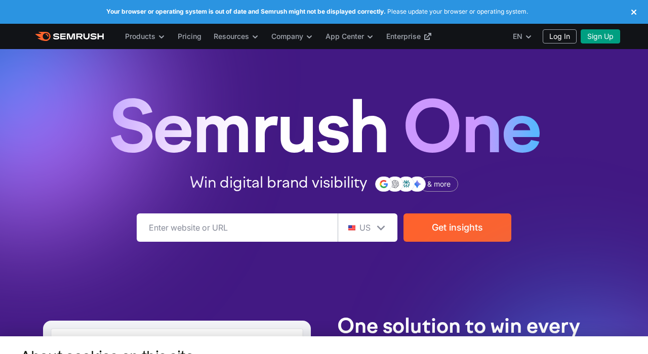 Semrush AI Visibility Toolkit homepage — track brand mentions across 7+ LLMs