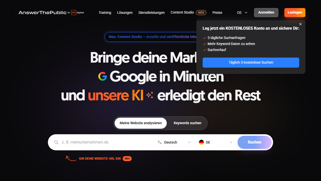 AnswerThePublic homepage