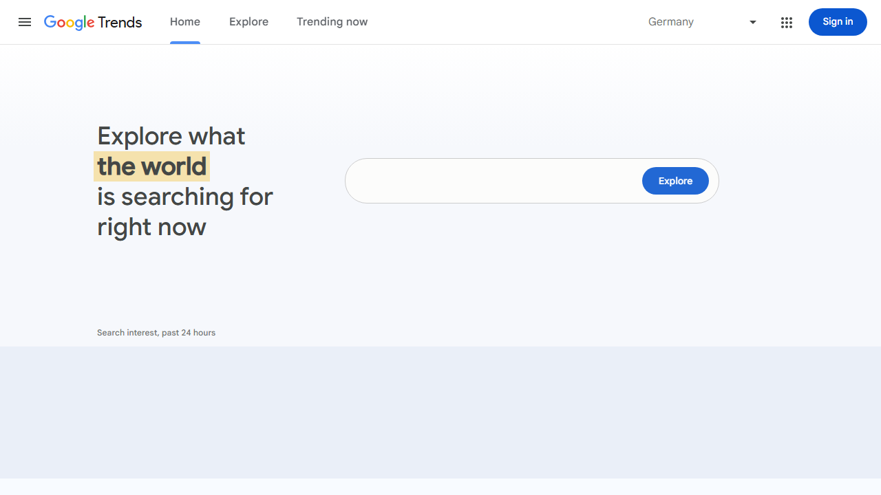 Google Trends homepage
