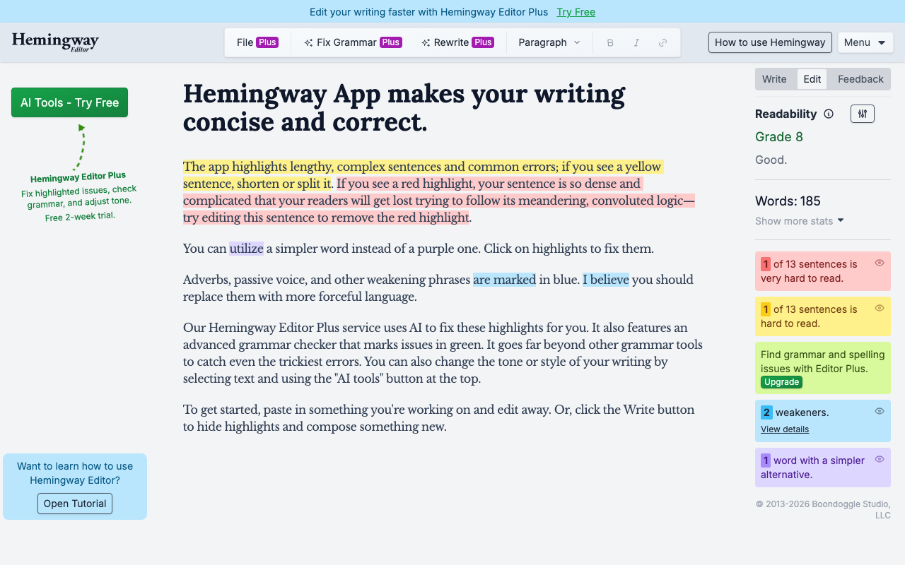 Hemingway Editor readability tool interface