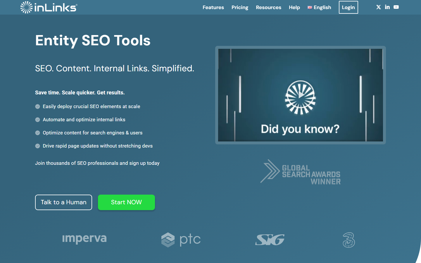 InLinks homepage — entity-based internal linking and NLP SEO tool