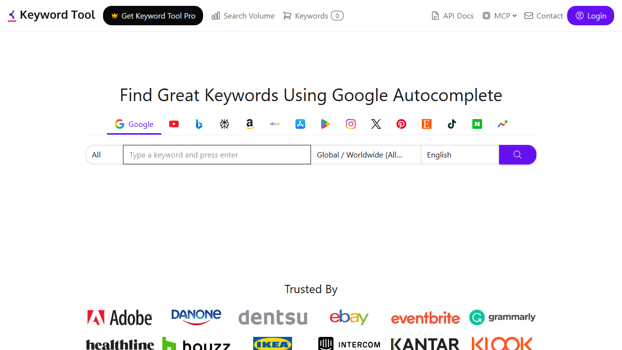 Keywordtool.io homepage