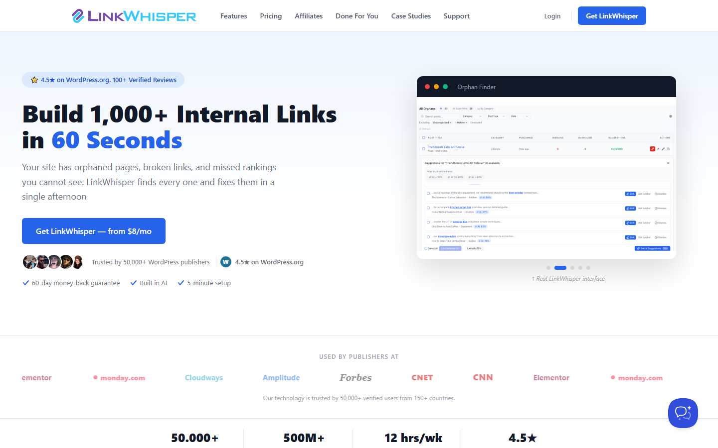 Link Whisper homepage — internal linking plugin for WordPress