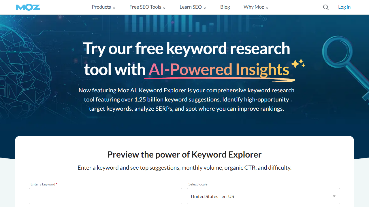 Moz Keyword Explorer homepage