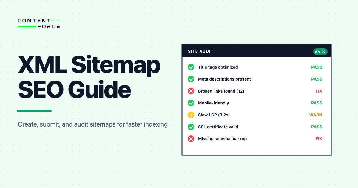 Contentforce featured image: Sitemap SEO: The Complete Guide to XML Sitemaps in 2026