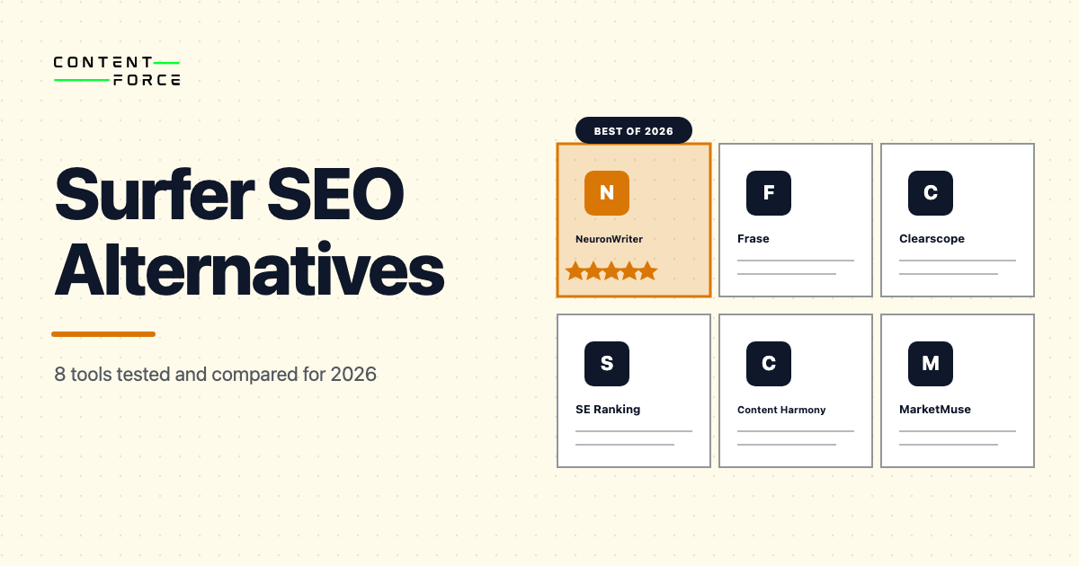 Contentforce featured image: The 8 Best Surfer SEO Alternatives in 2026 (Tested and Compared)