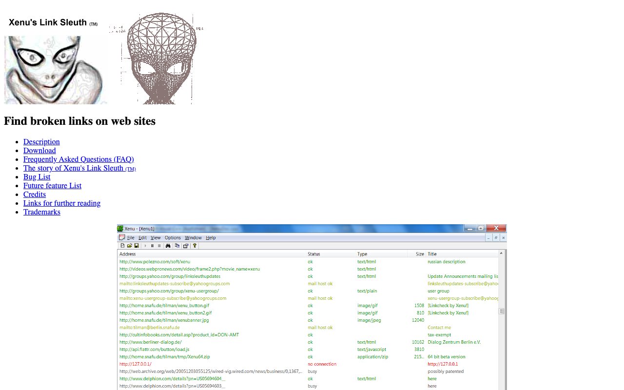 Xenu Link Sleuth broken link checker screenshot