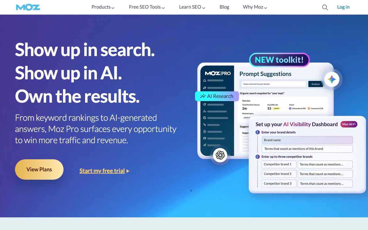 Moz Pro SEO tracking software homepage