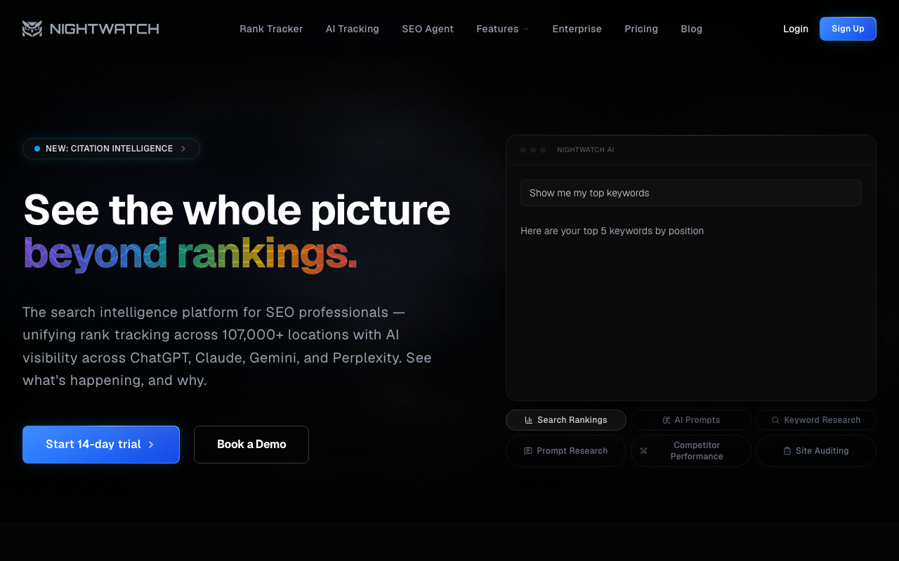 Nightwatch local rank tracker homepage