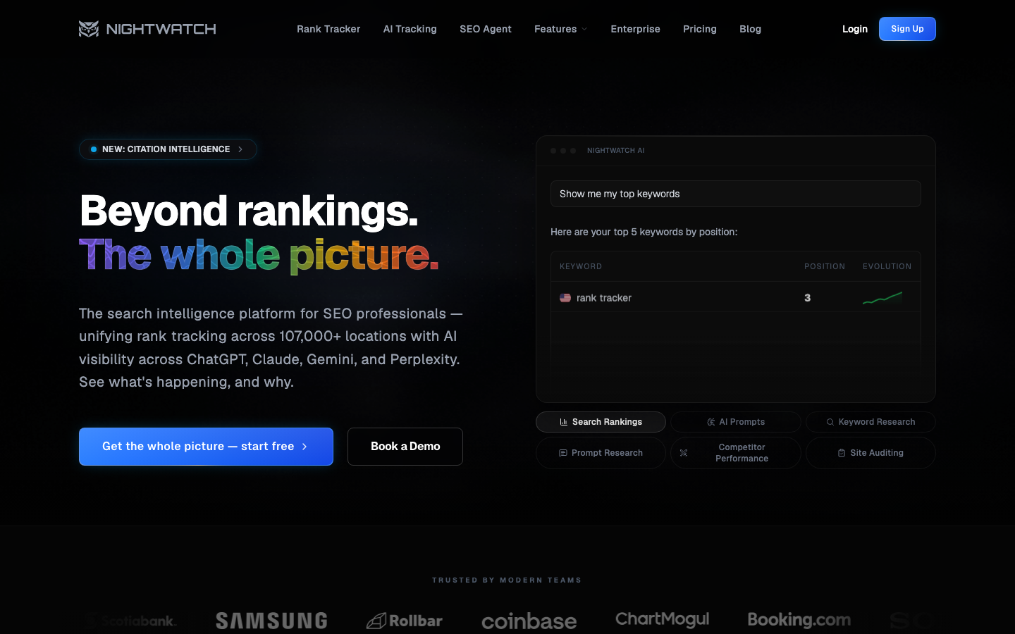 Nightwatch local rank tracking tool homepage screenshot