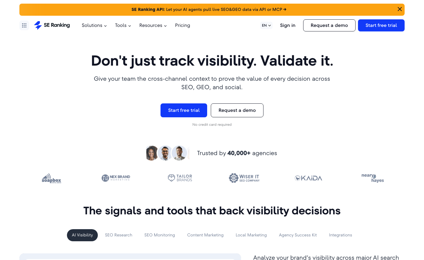 SE Ranking homepage - all-in-one SEO platform