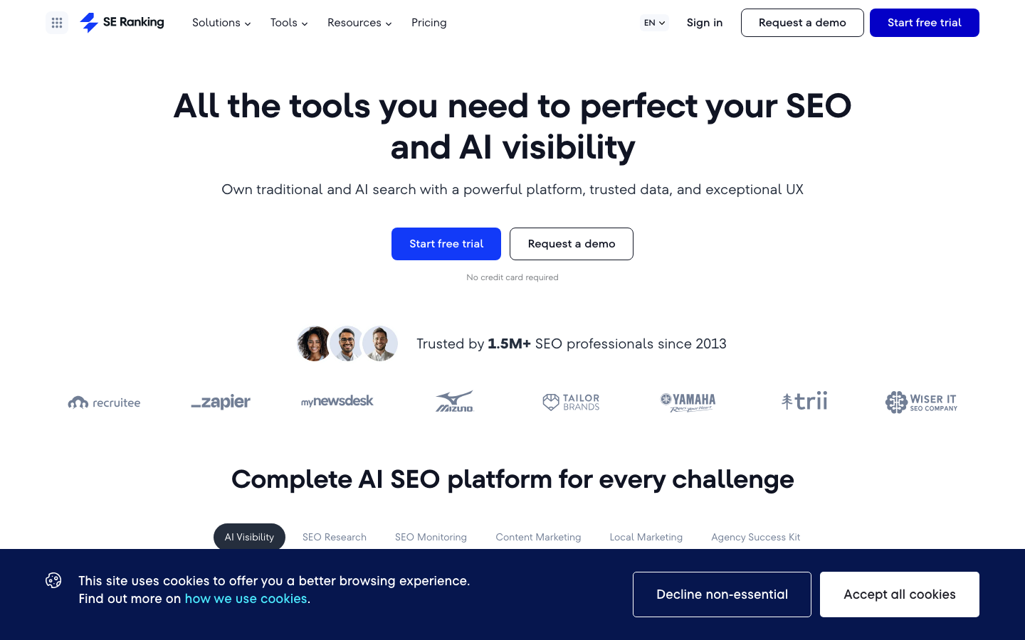 SE Ranking SEO rank tracking tool homepage screenshot
