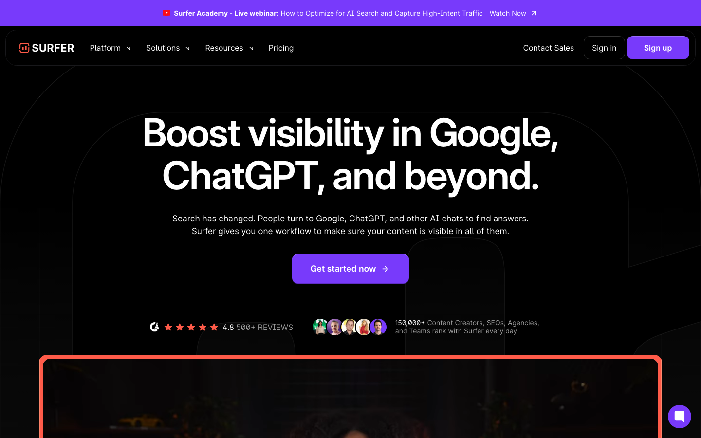 Surfer SEO homepage screenshot