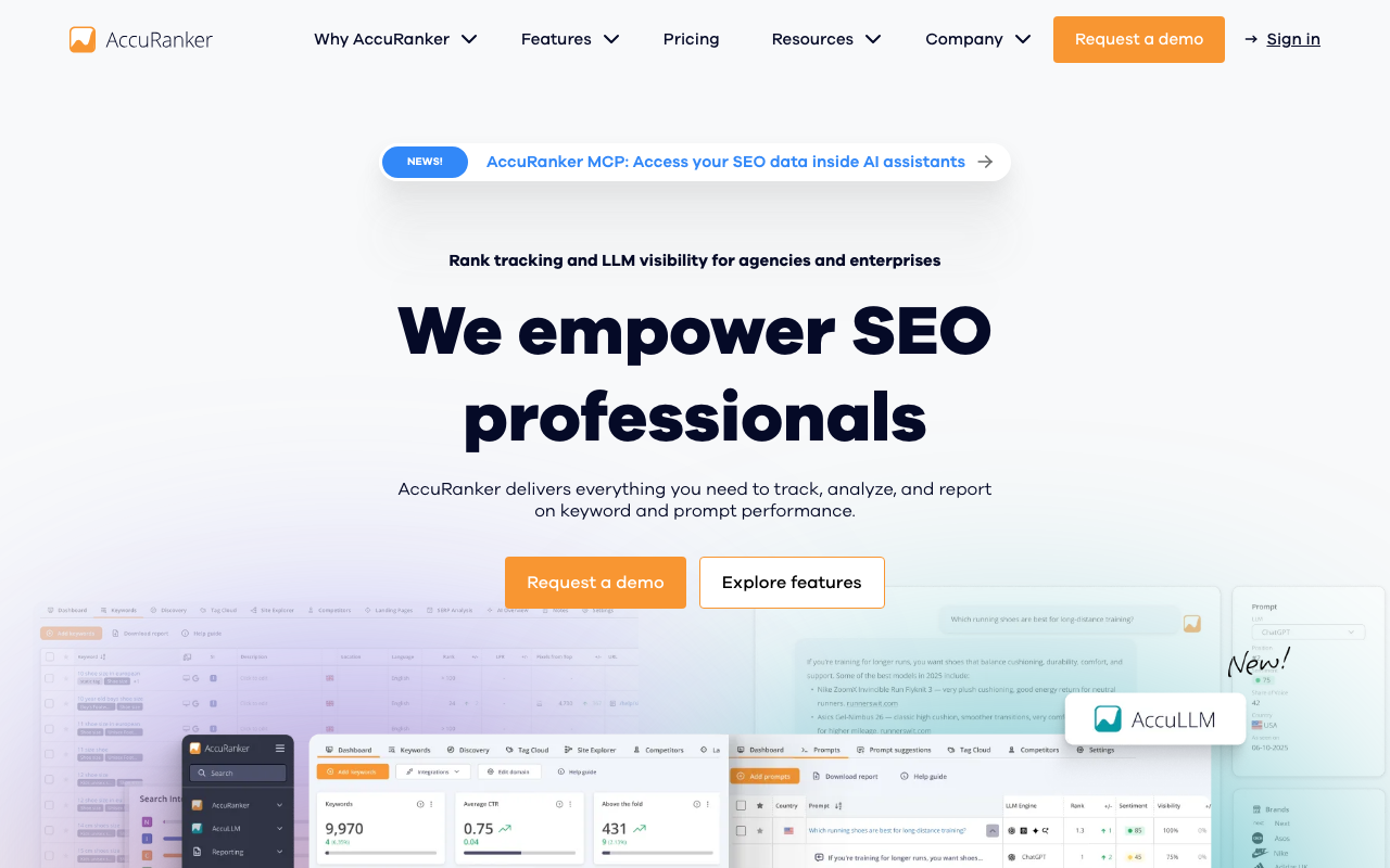 AccuRanker rank tracking software homepage