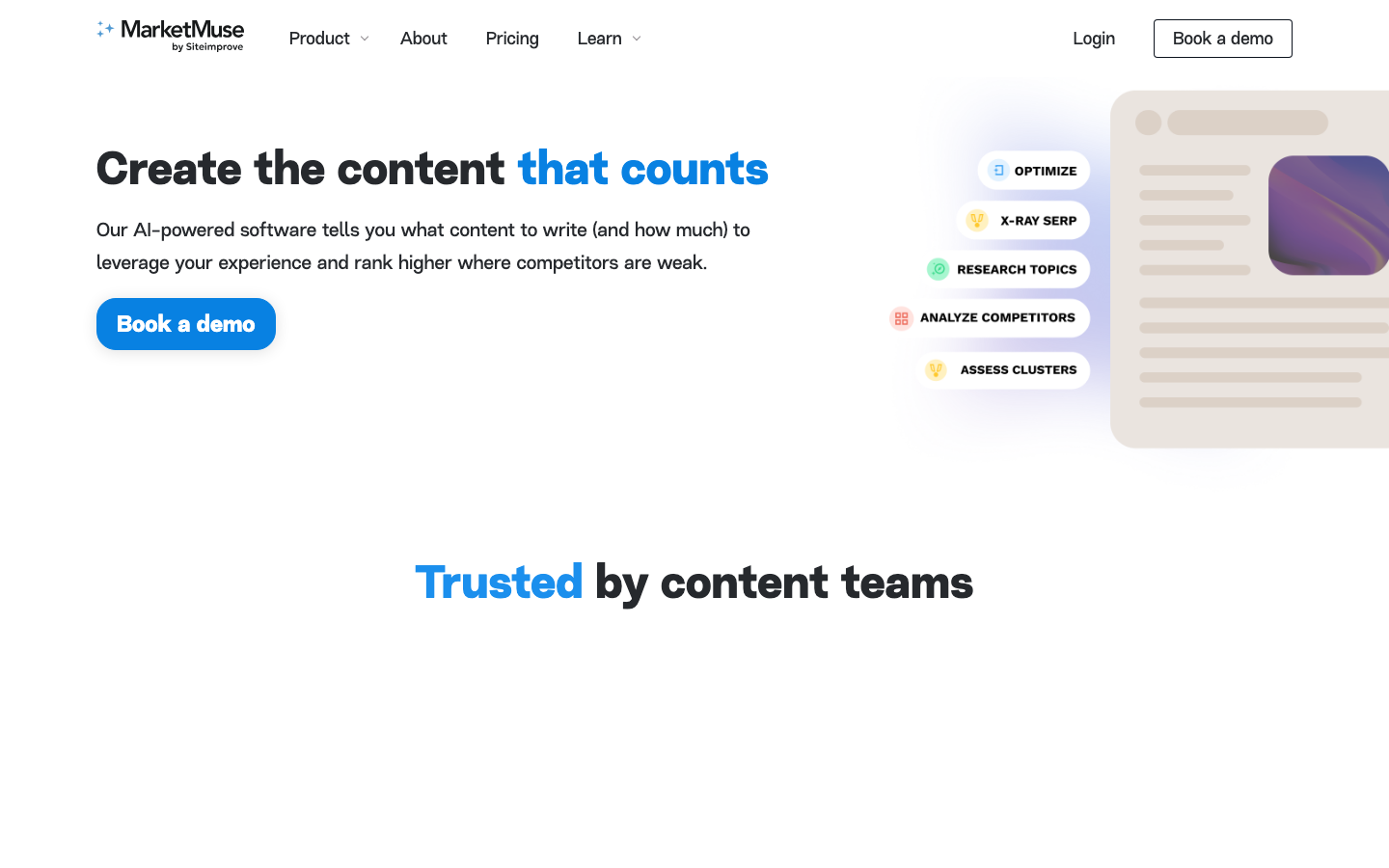 MarketMuse homepage screenshot