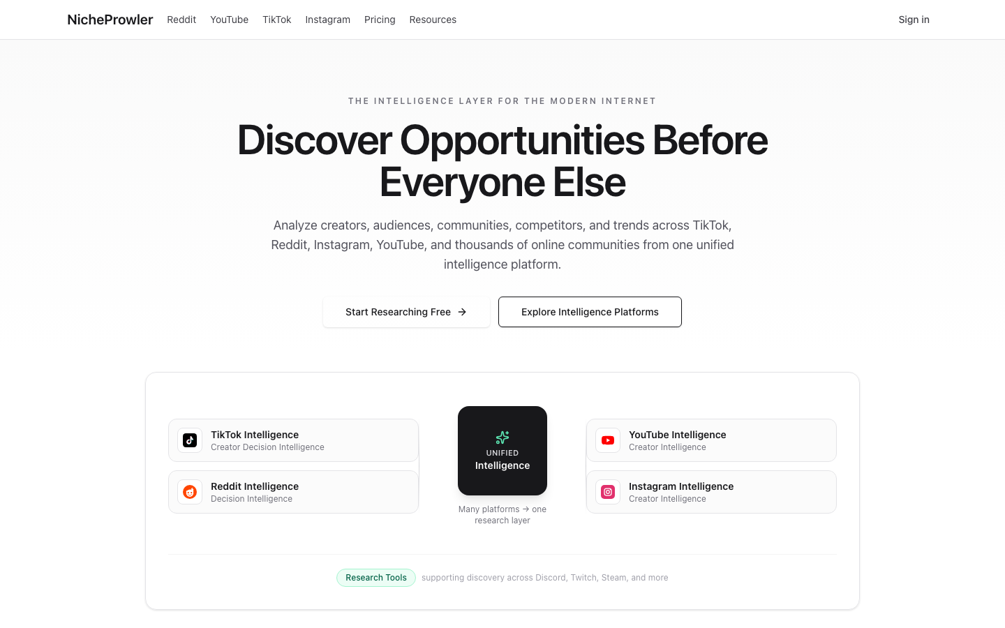 NicheProwler homepage, used for keyword-based similar website search