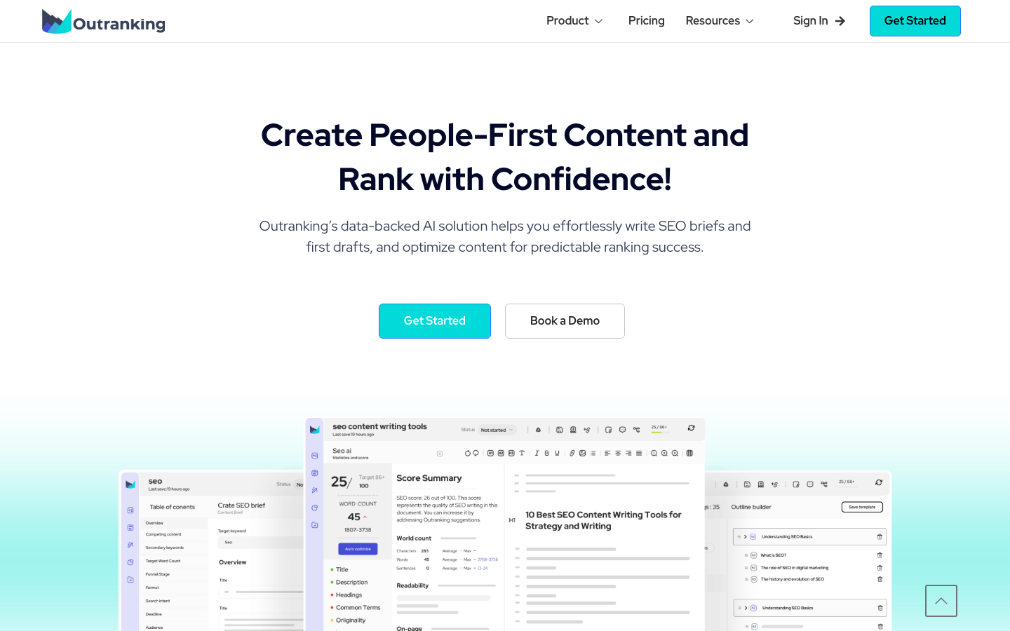 Outranking homepage - AI brief-to-draft SEO writing tool