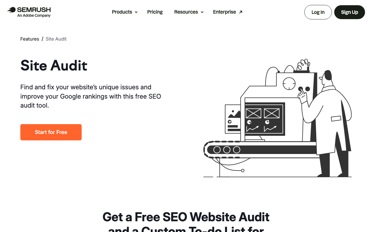 Semrush Site Audit feature page screenshot