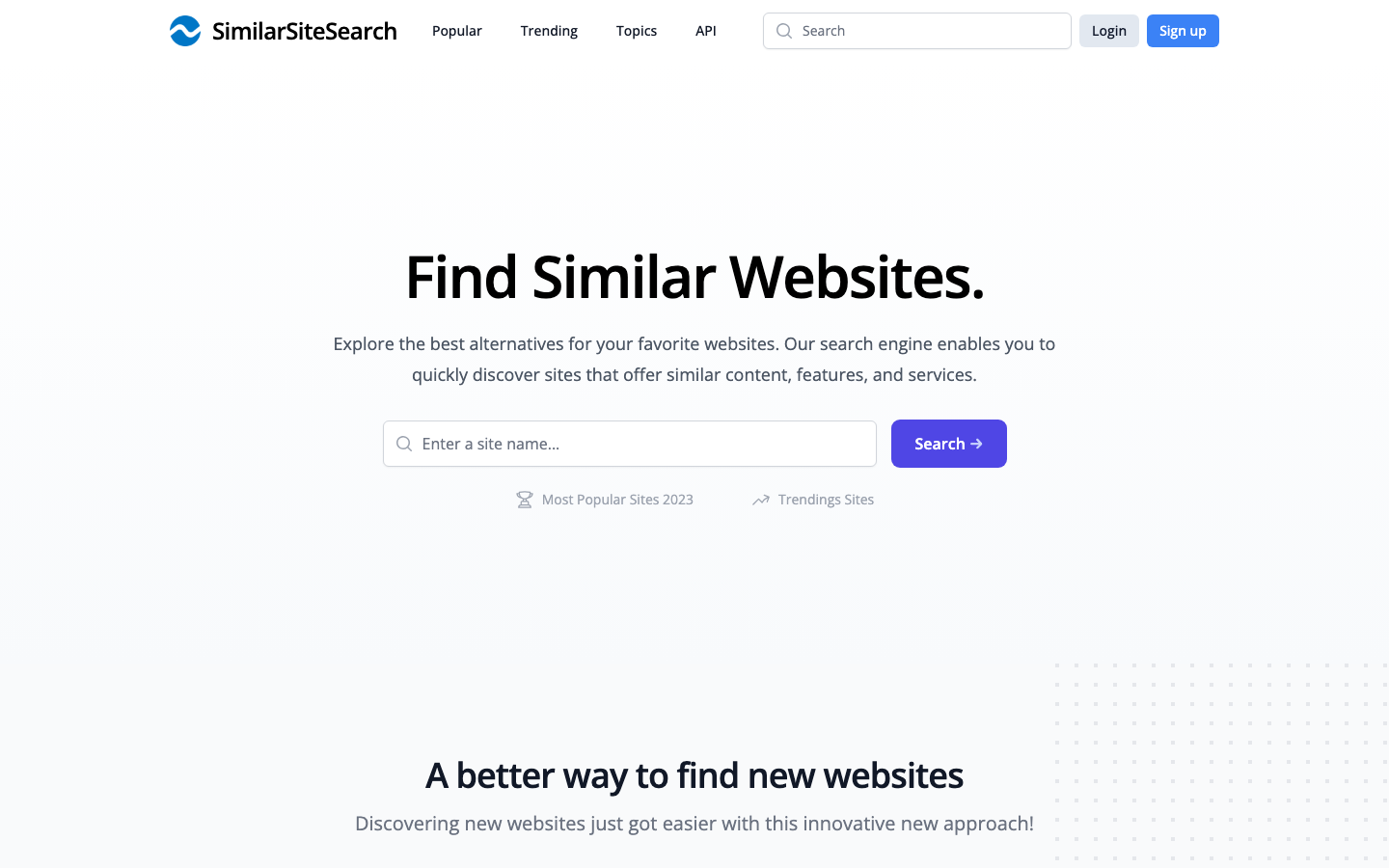 SimilarSiteSearch.com homepage for discovering similar sites by category