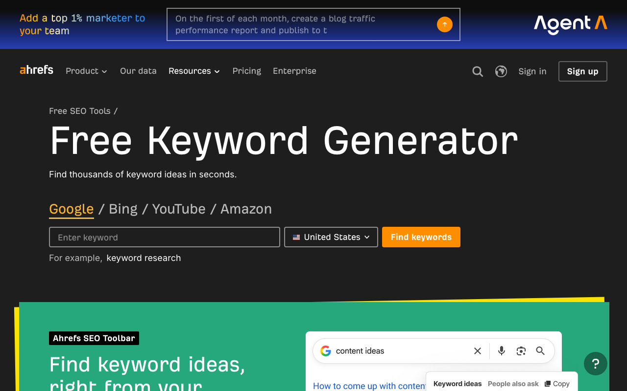Ahrefs Free Keyword Generator tool