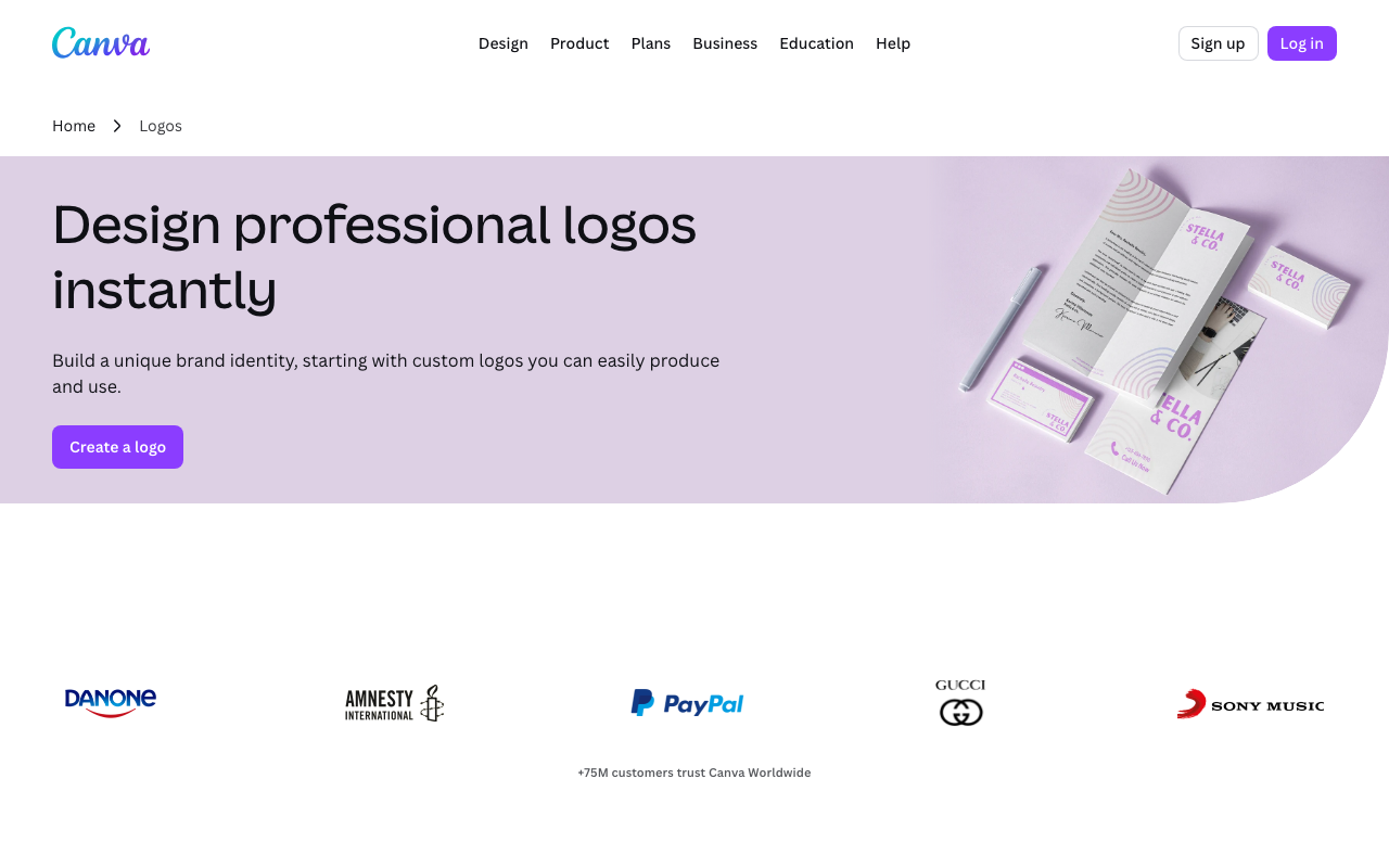 Canva Logo Maker homepage — Design professional logos instantly