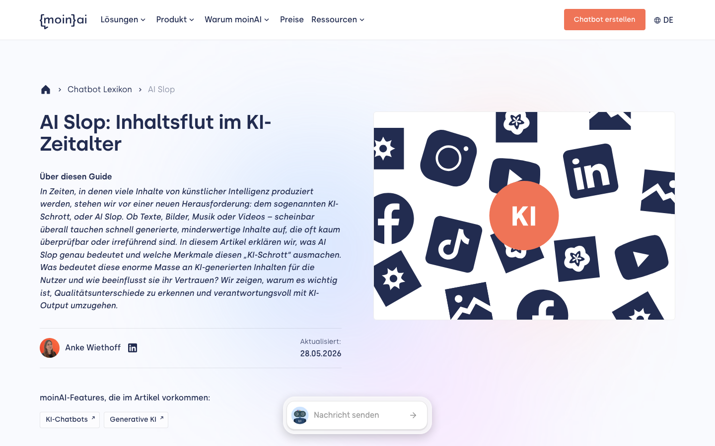 Screenshot: moin.ai Erklaerung zu AI Slop im Chatbot-Lexikon