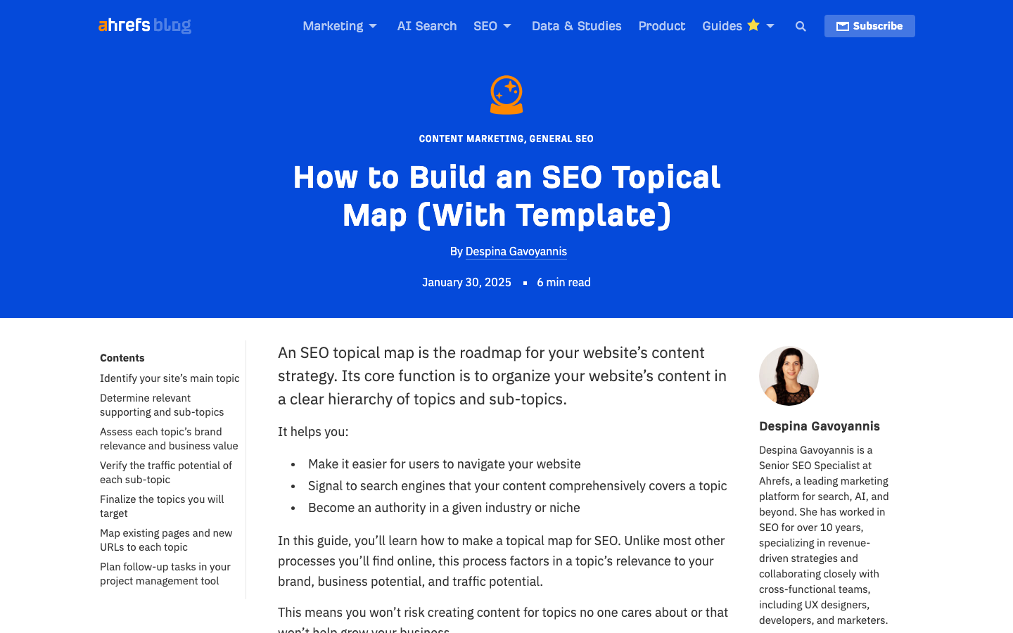 Screenshot des Ahrefs-Leitfadens zum Aufbau einer SEO Topical Map