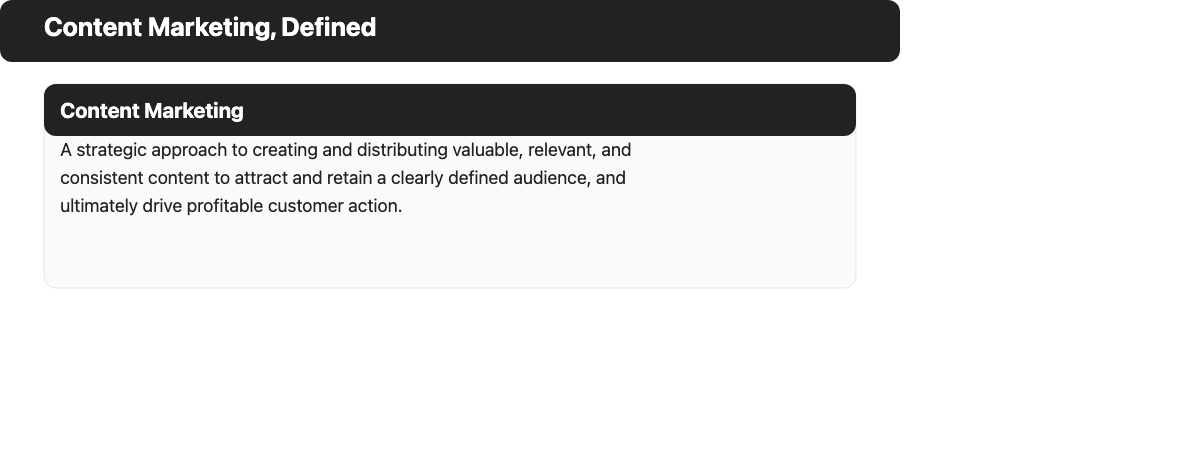 Definition card explaining what content marketing means