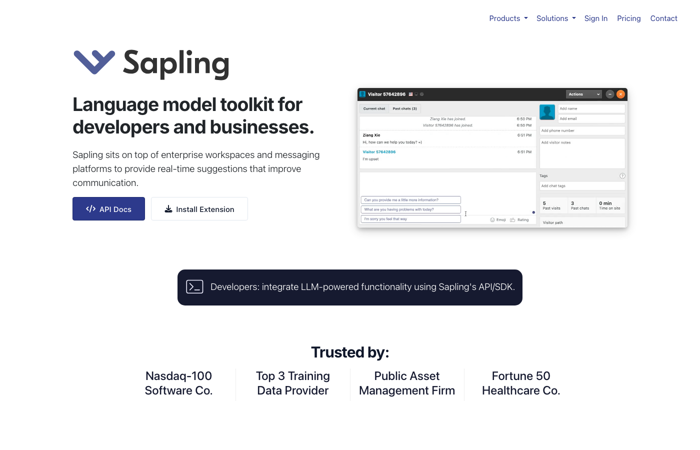 Sapling AI writing assistant homepage