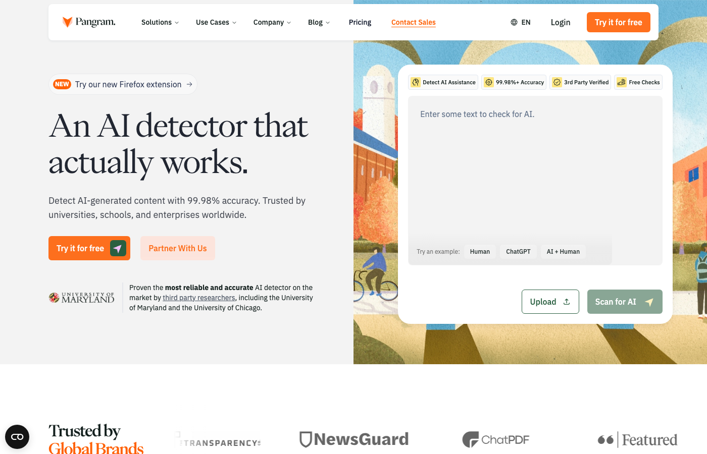 Pangram AI detector homepage