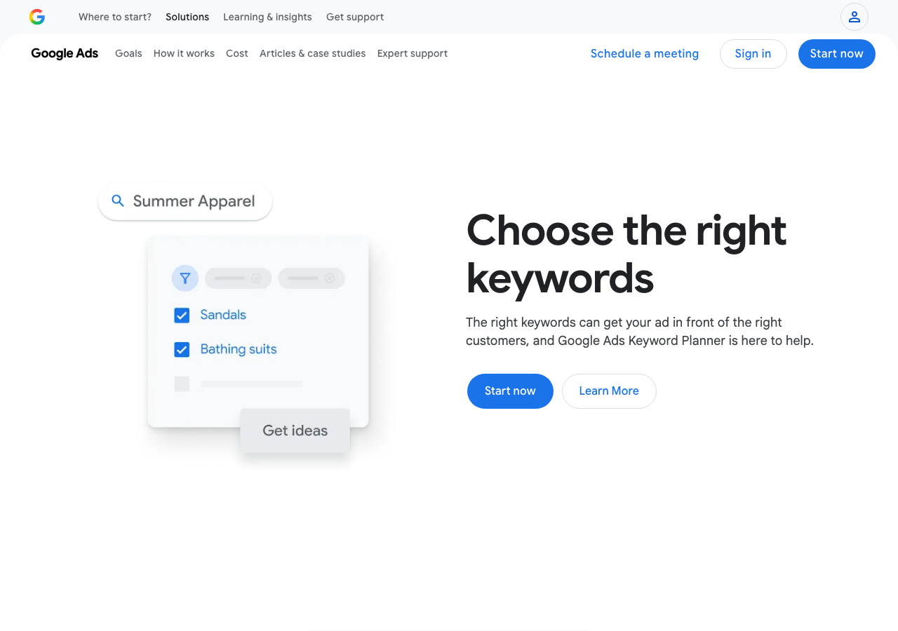 Google Keyword Planner keyword ideas and search volume interface