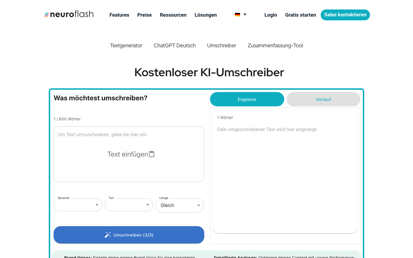 Screenshot der neuroflash Umschreib-Funktion