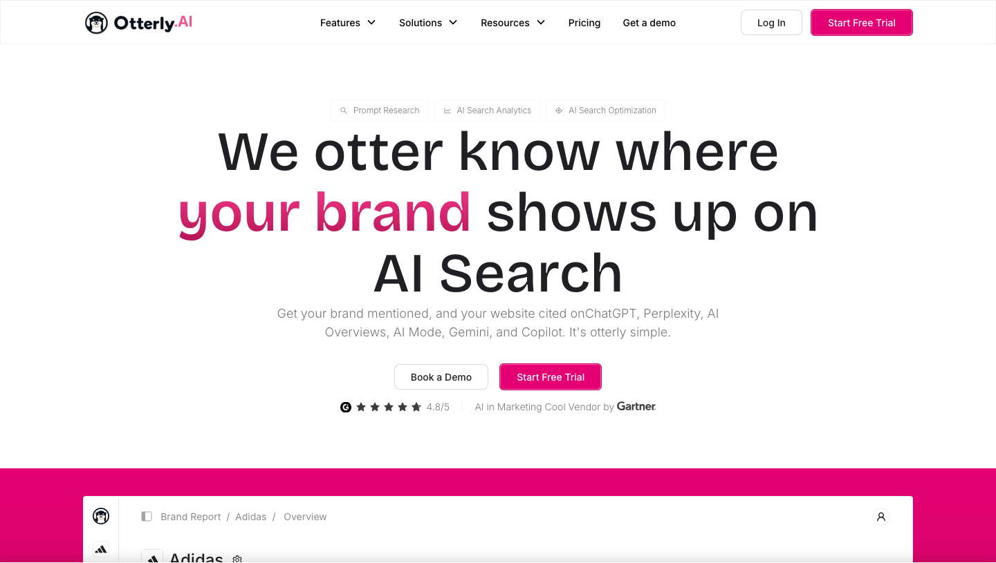 Startseite von Otterly.AI, einem Tool zur Messung von KI-Sichtbarkeit