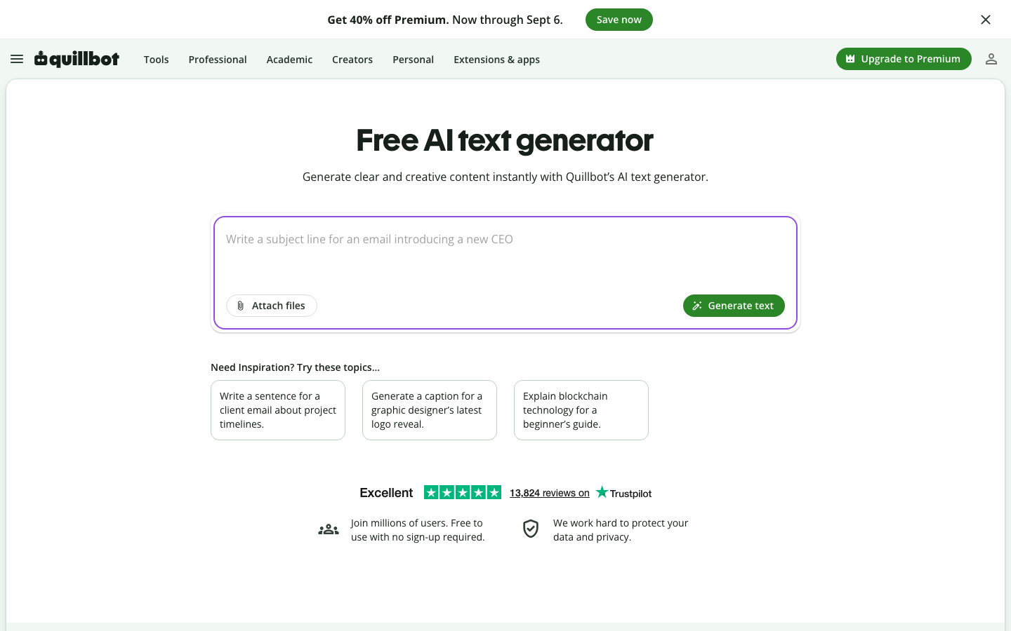 Oberfläche des QuillBot AI Text Generator