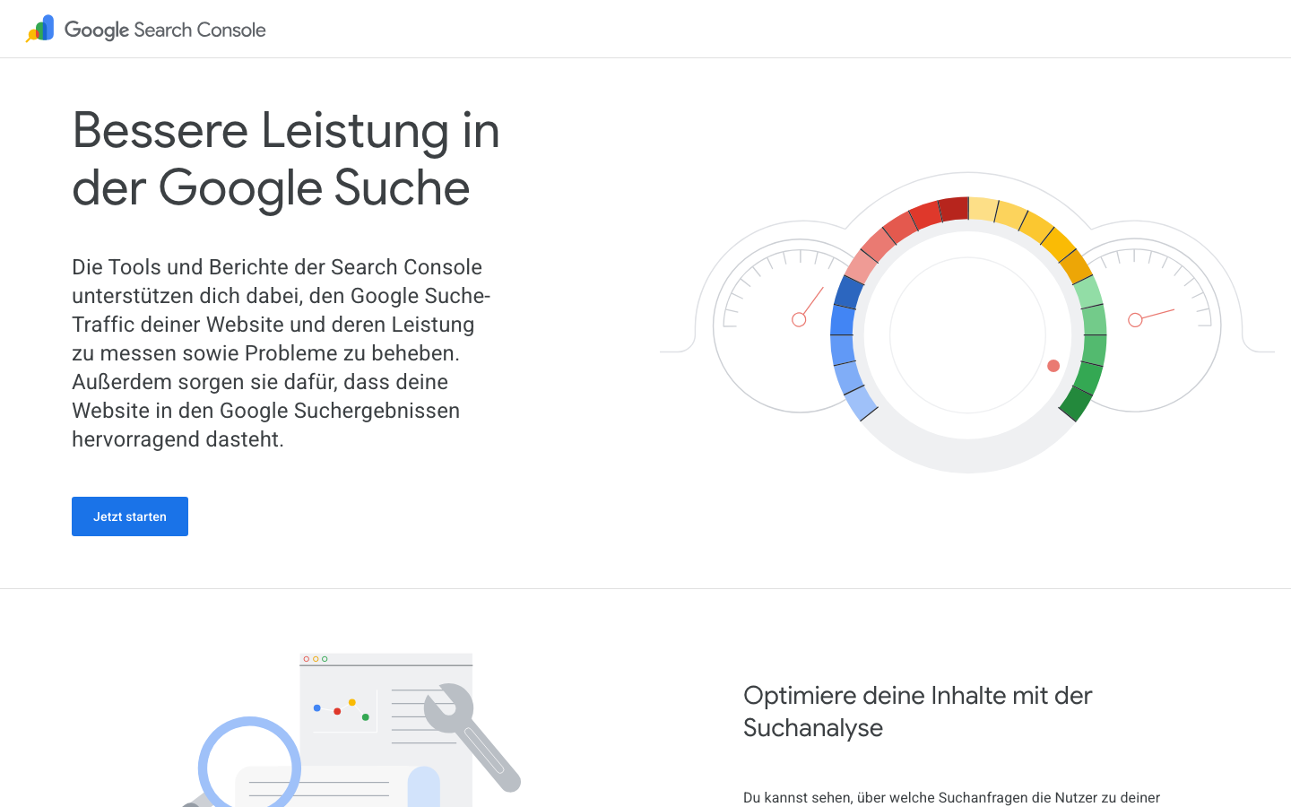 Screenshot der Google Search Console Startseite mit dem Hinweis Bessere Leistung in der Google Suche
