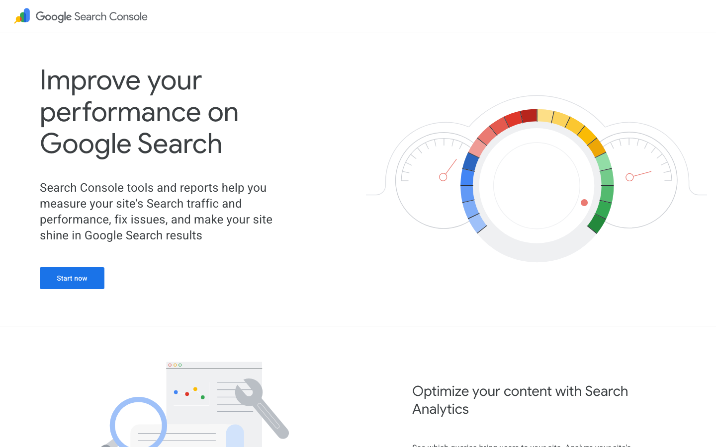Screenshot der Google Search Console Marketingseite zur Messung von Sichtbarkeit und Rankingentwicklung