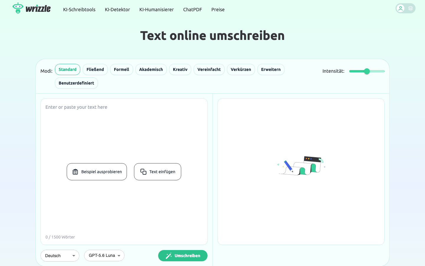 Screenshot der Wrizzle Umschreib-Oberfläche