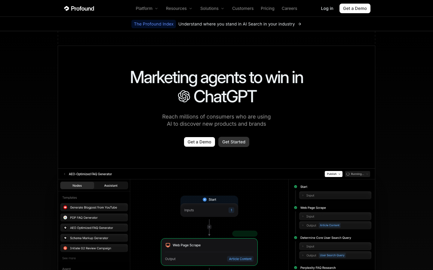Profound homepage: Marketing agents to win in ChatGPT
