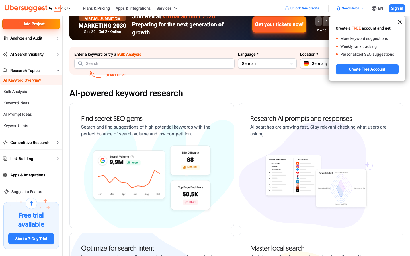Ubersuggest pricing page screenshot