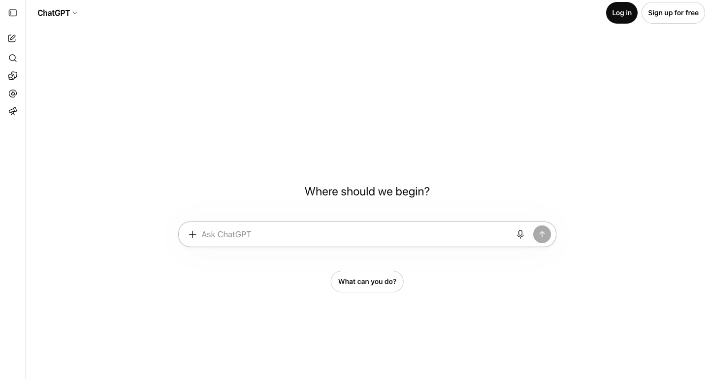 ChatGPT homepage search interface screenshot