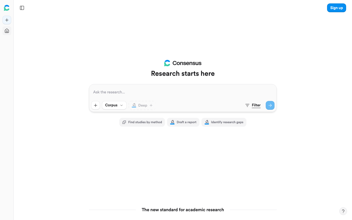 Consensus academic search engine homepage screenshot