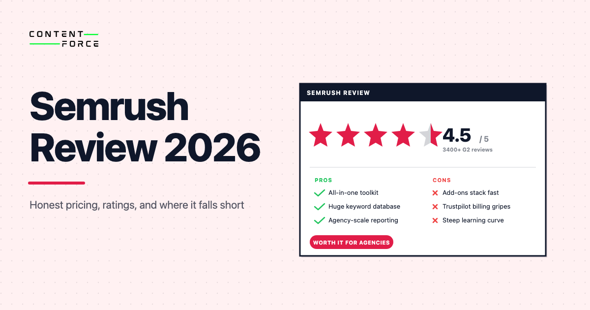Contentforce featured image: Semrush Review 2026